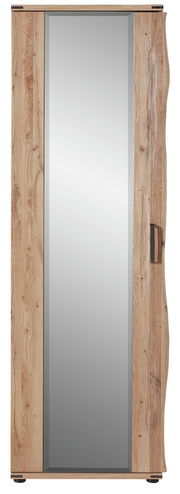 Frontansicht eines Garderobenschranks mit Holzoptik und großer Spiegeltür.