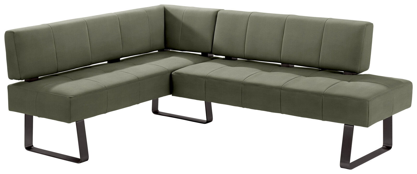 Moderano Eckbank LUPO II Grüne Eckbank mit modernem Design und Metallbeinen, seitliche Perspektive