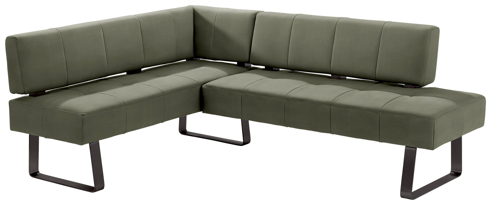 Moderano Eckbank LUPO II Grüne Eckbank mit modernem Design und Metallbeinen, seitliche Perspektive