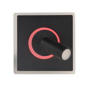 LED-Deckenleuchte Spark in quadratischer Form mit schwarzem Gehäuse und rotem Leuchtring, aus der Vogelperspektive betrachtet.