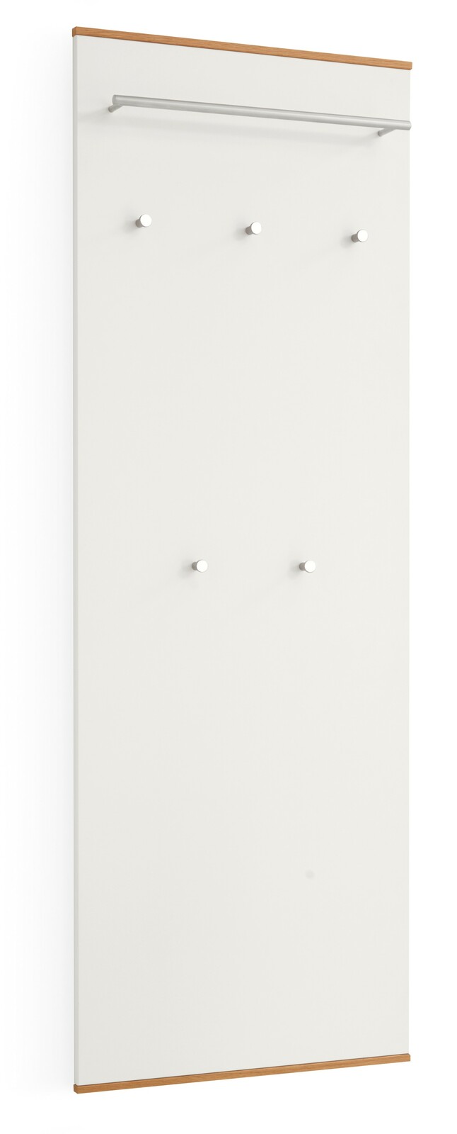 VOSS Garderobenpaneel LOVENO Garderobenpaneel mit weißer Oberfläche, fünf Haken und einer Kleiderstange, seitliche Perspektive