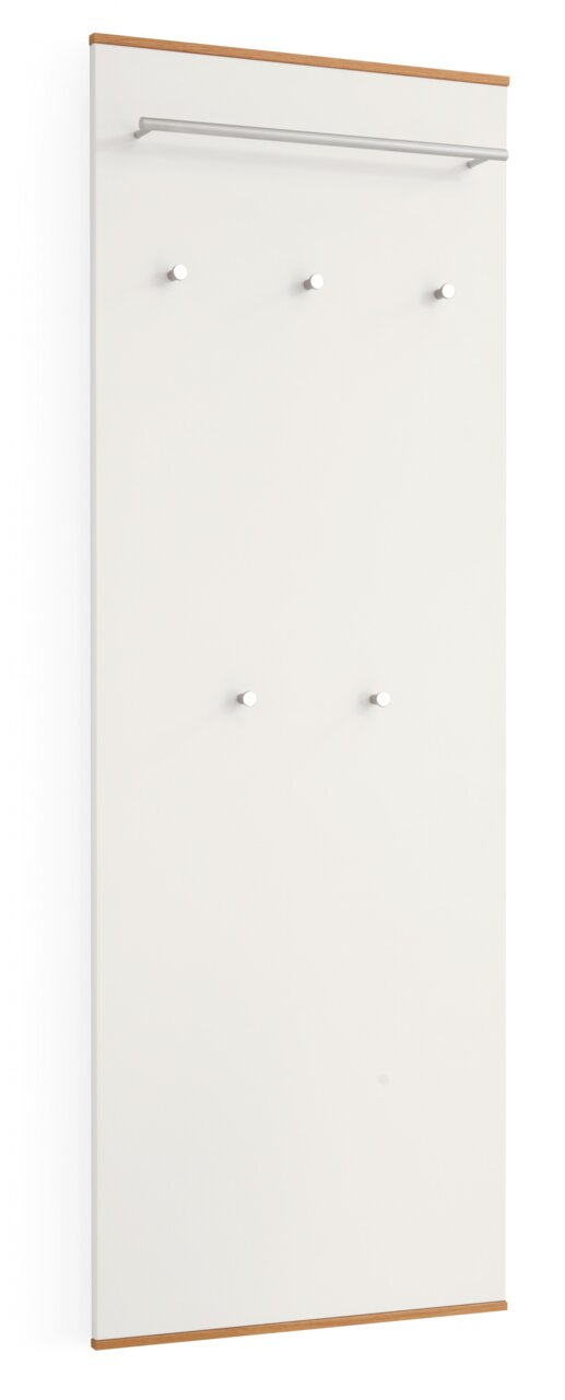 VOSS Garderobenpaneel LOVENO Garderobenpaneel mit weißer Oberfläche, fünf Haken und einer Kleiderstange, seitliche Perspektive