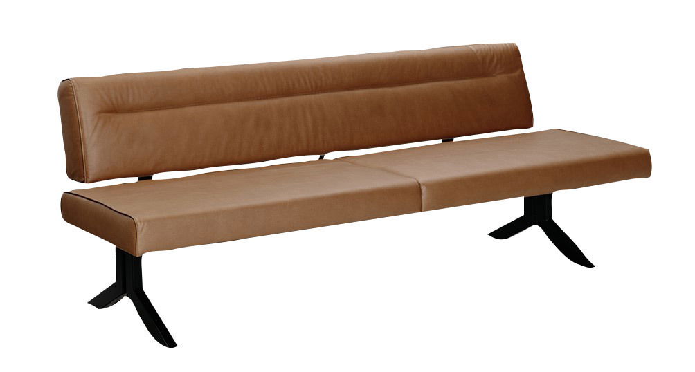 Braune Sitzbank Moderano LAURA mit schwarzem Metallgestell, seitliche Perspektive