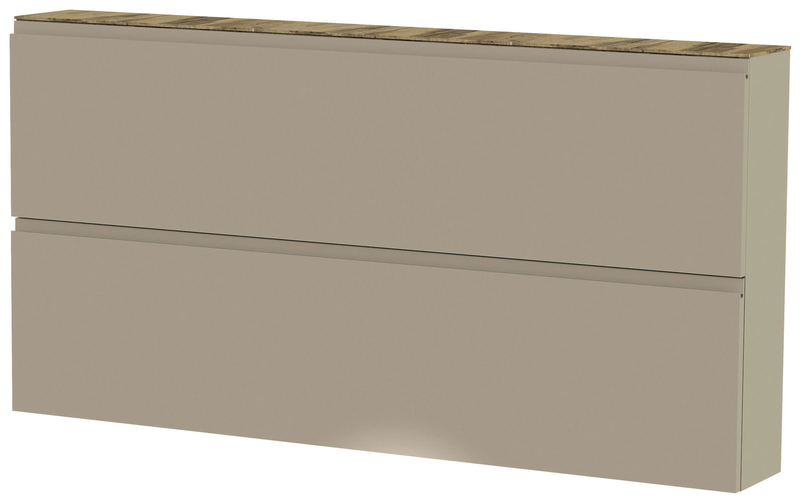 XL-Hängeschuhschrank 2K-T22 in seitlicher Perspektive, zweifach unterteilt mit glatter Oberfläche und Holzoberseite.