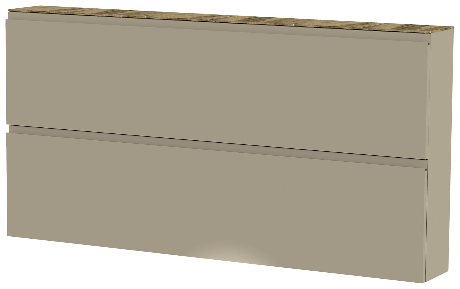 XL-Hängeschuhschrank 2K-T22 in seitlicher Perspektive, zweifach unterteilt mit glatter Oberfläche und Holzoberseite.