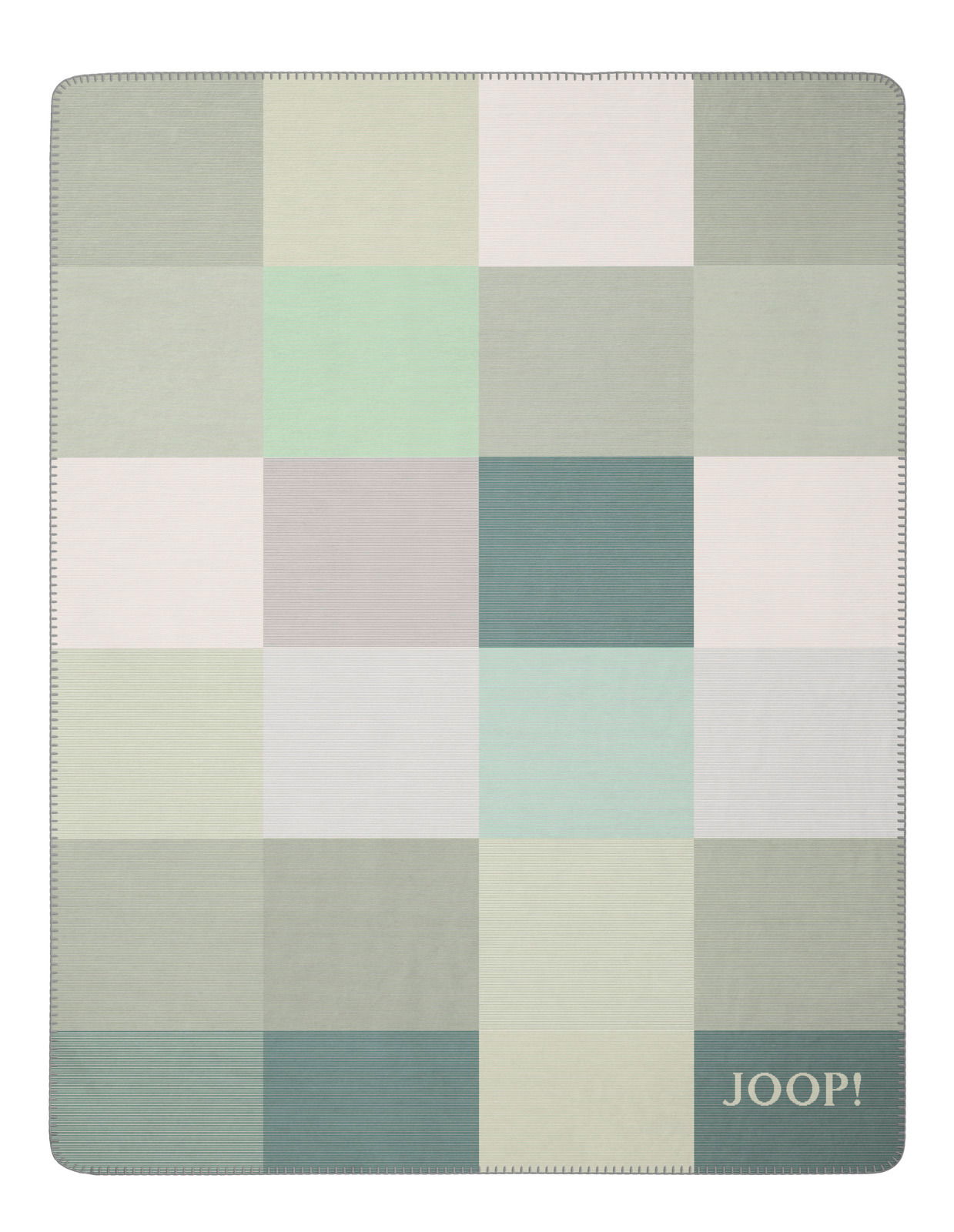 Wohndecke 150x200cm mit grünem und grauem Karomuster, Draufsicht