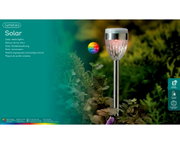 Zonne-energie staafverlichting met kleurveranderende led, geplaatst in een tuin, zijaanzicht