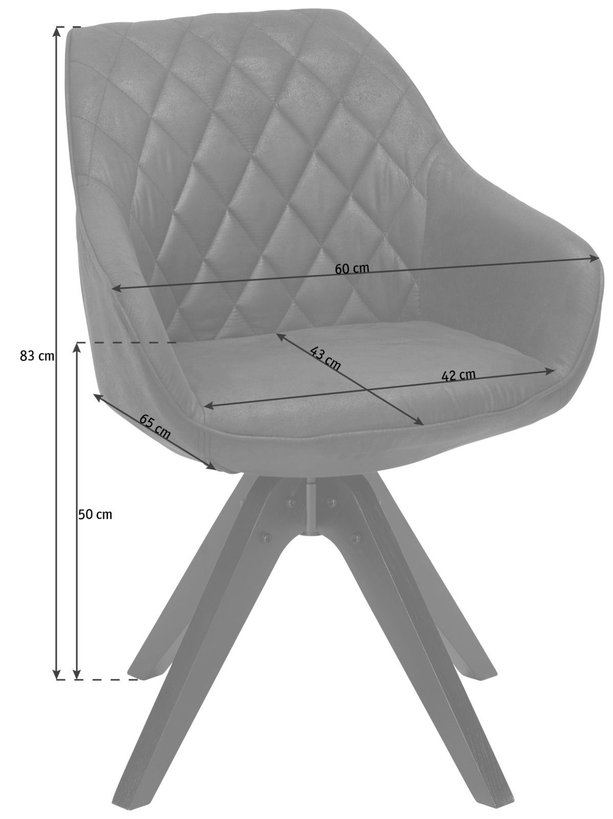 Moderner Stuhl mit gepolsterter Sitzfläche und Rückenlehne in Rautensteppung, seitliche Perspektive.