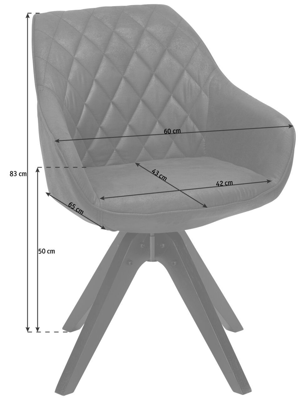 Moderner Stuhl mit gepolsterter Sitzfläche und Rückenlehne in Rautensteppung, seitliche Perspektive.