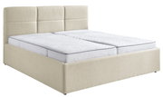 Beiges Polsterbett 180x200 mit hohem Kopfteil, seitliche Perspektive
