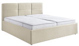 Beiges Polsterbett 180x200 mit hohem Kopfteil, seitliche Perspektive