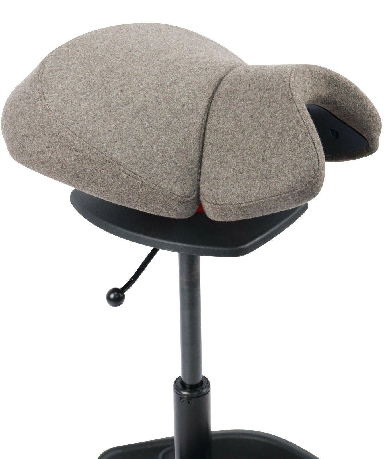 Bürohocker mit ergonomischem Sattelsitz in seitlicher Perspektive