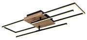Moderne Deckenleuchte mit rechteckigem Holz- und Metallrahmen, seitliche Perspektive