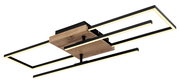 Moderne Deckenleuchte mit rechteckigem Holz- und Metallrahmen, seitliche Perspektive
