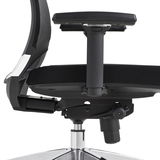 Seitenansicht eines modernen Drehstuhls mit verstellbarer Armlehne und ergonomischem Design.