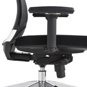 Seitenansicht eines modernen Drehstuhls mit verstellbarer Armlehne und ergonomischem Design.