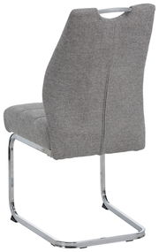 Rückansicht eines grauen Schwingstuhls mit verchromtem Gestell.