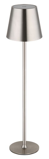 Moderne Tischleuchte VANNIE aus gebürstetem Metall in seitlicher Perspektive