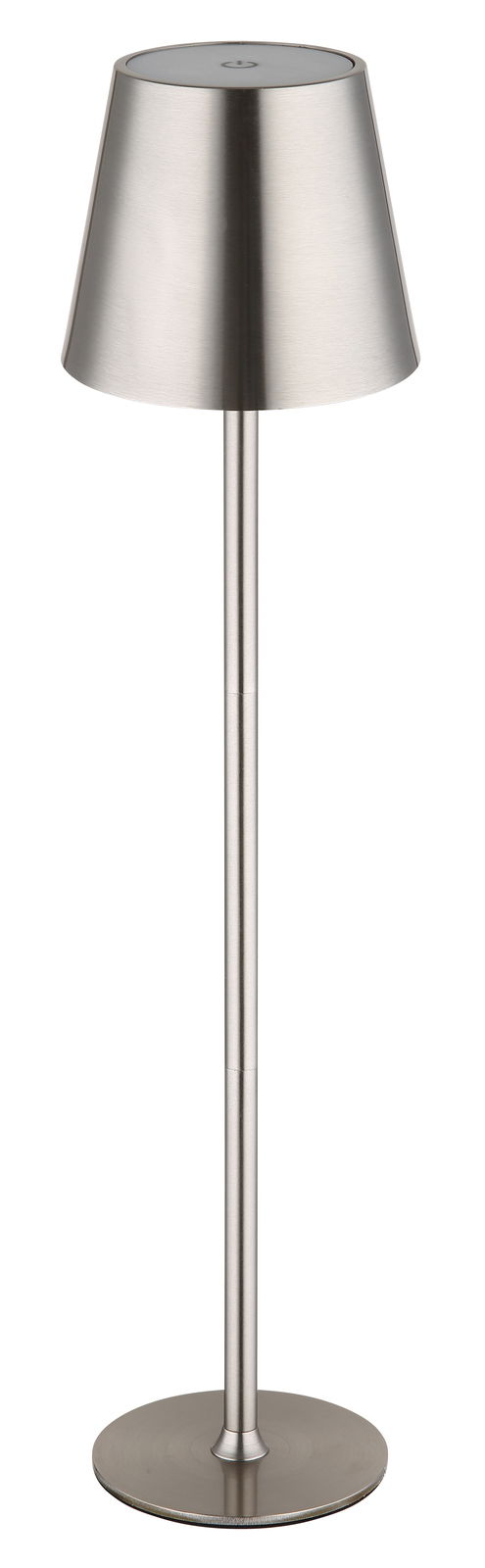 Moderne Tischleuchte VANNIE aus gebürstetem Metall in seitlicher Perspektive