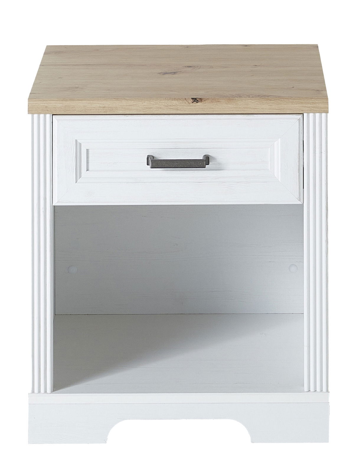 Landscape Rollregal JUDITH Weißer Rollcontainer mit Holzplatte und einer Schublade, frontale Ansicht