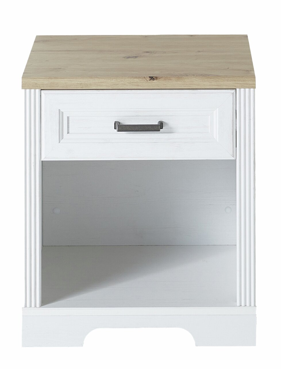 Landscape Rollregal JUDITH Weißer Rollcontainer mit Holzplatte und einer Schublade, frontale Ansicht