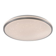 Runde LED-Deckenleuchte in Silber mit Sternenhimmel-Effekt und warmweißem Licht, Ansicht schräg von unten