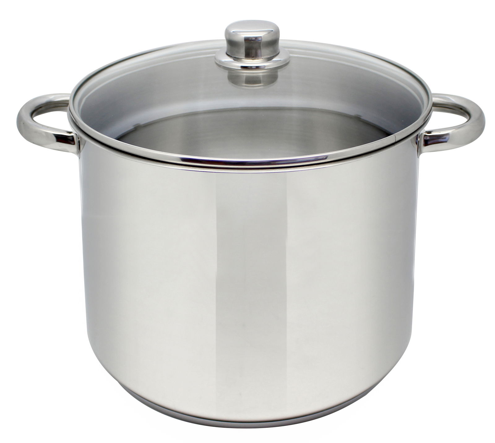 Edelstahl-Gemüsetopf mit Glasdeckel, seitliche Perspektive