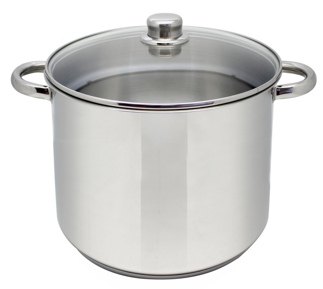 Edelstahl-Gemüsetopf mit Glasdeckel, seitliche Perspektive