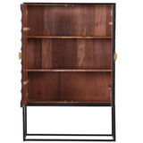 Geöffnetes Highboard SANTA CRUZ aus Holz mit zwei Einlegeböden, frontal betrachtet.