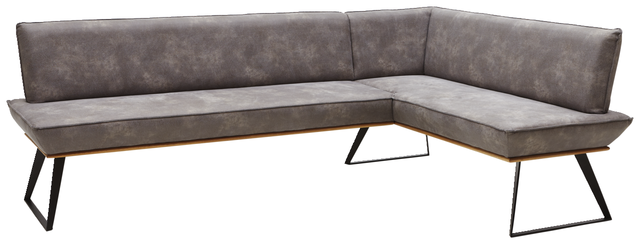 Voleo Eckbank MALIBU Eckbank in L-Form, 243x163 cm, mit grauem Polster und modernen Metallbeinen, seitliche Perspektive