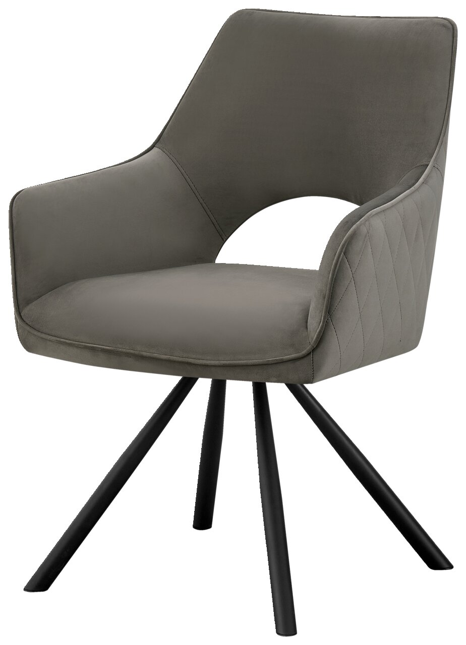 Hom´in Armlehnstuhl JACK Moderner grauer Armlehnstuhl mit schwarzem Metallgestell, seitliche Perspektive