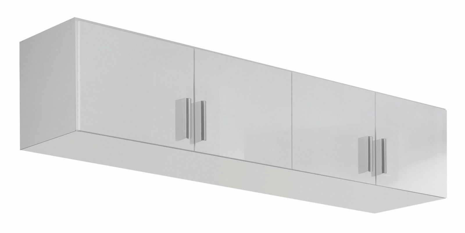 Z2 Schrankaufsatz 4-türig CELLE Schrankaufsatz mit vier Türen in weißer Hochglanzoptik, seitliche Perspektive
