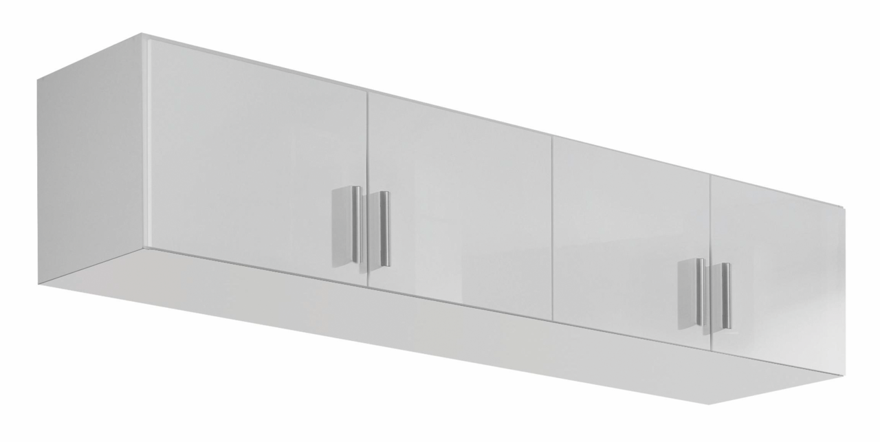 Z2 Schrankaufsatz 4-türig CELLE Schrankaufsatz mit vier Türen in weißer Hochglanzoptik, seitliche Perspektive