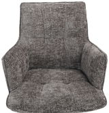 Grauer Sessel mit gepolstertem Stoffbezug, Vorderansicht