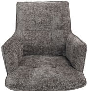 Grauer Sessel mit gepolstertem Stoffbezug, Vorderansicht