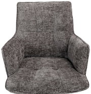 Grauer Sessel mit gepolstertem Stoffbezug, Vorderansicht