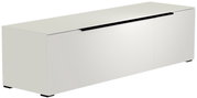 Weißes TV-Lowboard mit minimalistischen Design, seitliche Perspektive
