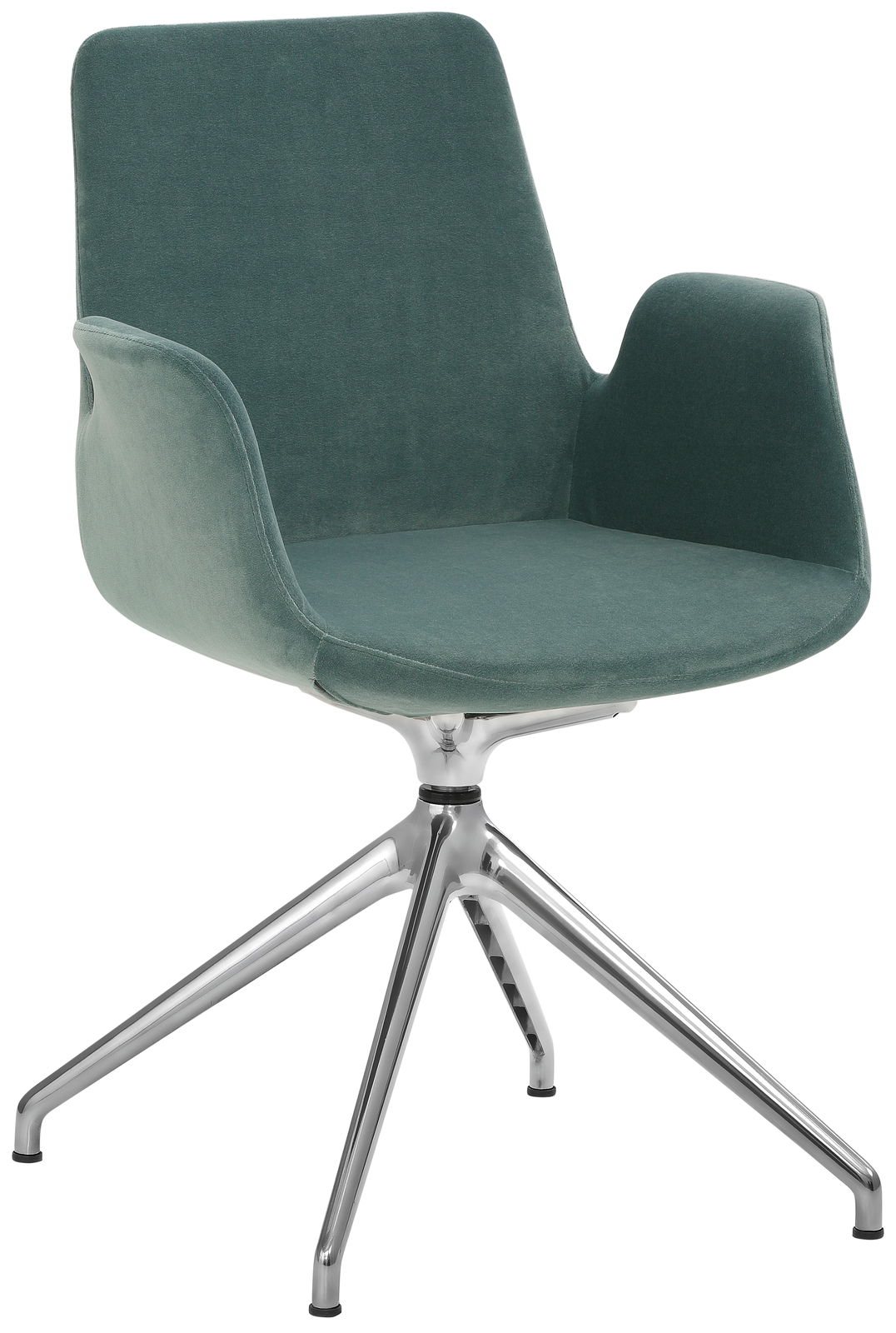 Venda Besucher-Drehsessel MY HELIOS Moderner Besucher-Drehsessel mit grünem Stoffbezug und verchromtem Metallgestell, seitliche Perspektive