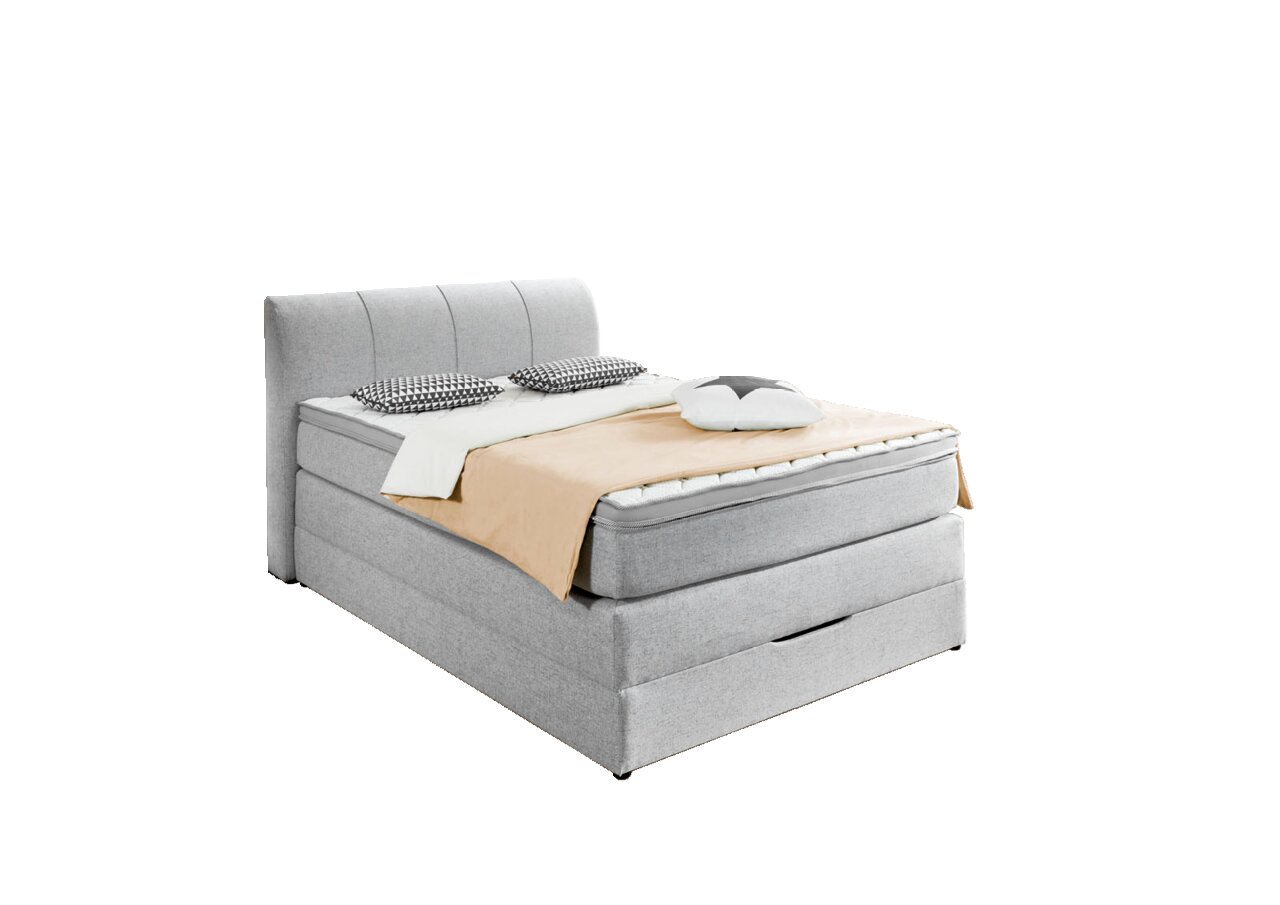 Z2 Boxspringbed BX1440 MODESTO Grijs boxspringbed in een moderne slaapkamer, zijaanzicht