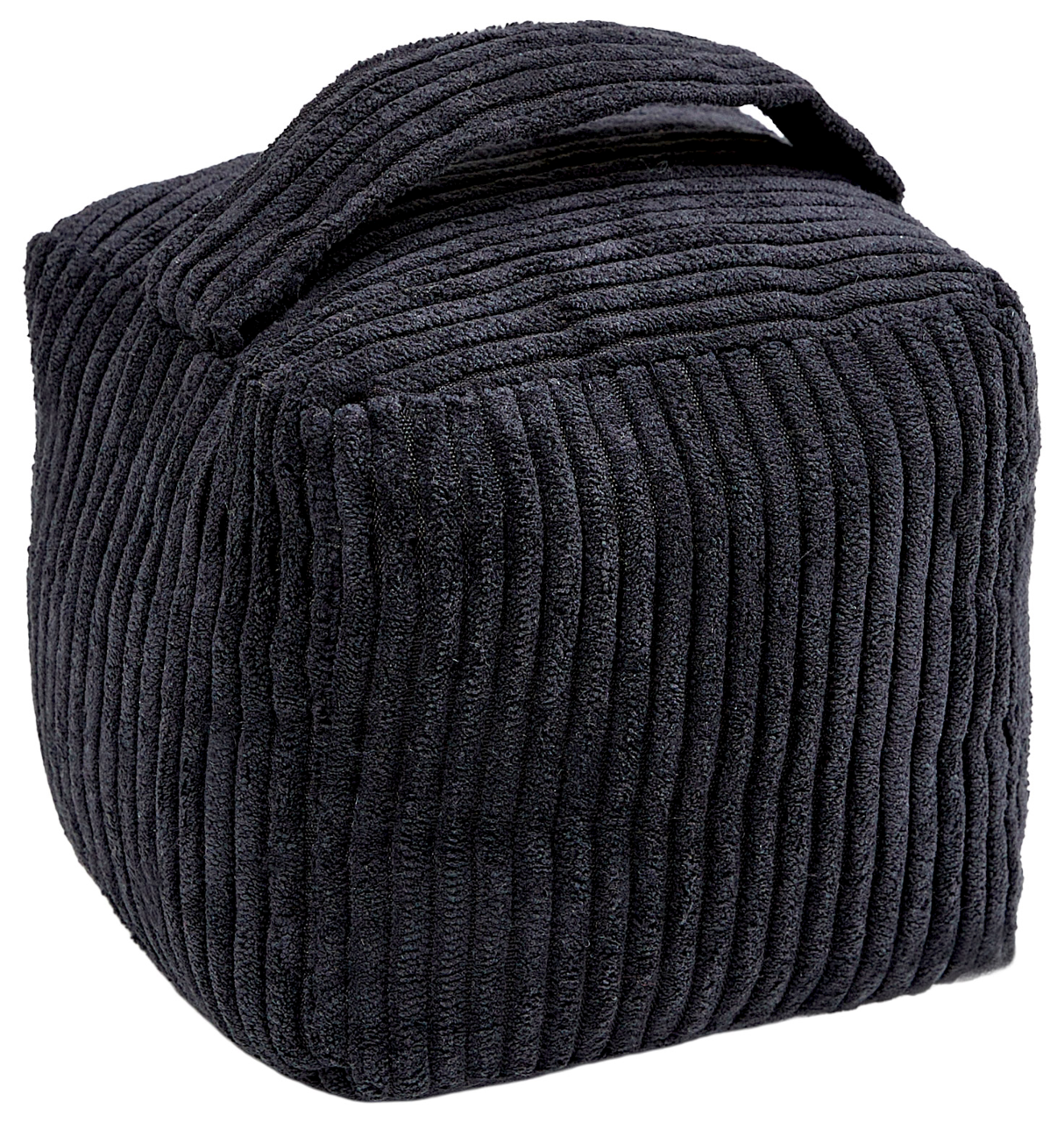 Andiamo Türstopper EMY Schwarzer, gerippter Türstopper in Würfelform mit Tragegriff, seitliche Perspektive