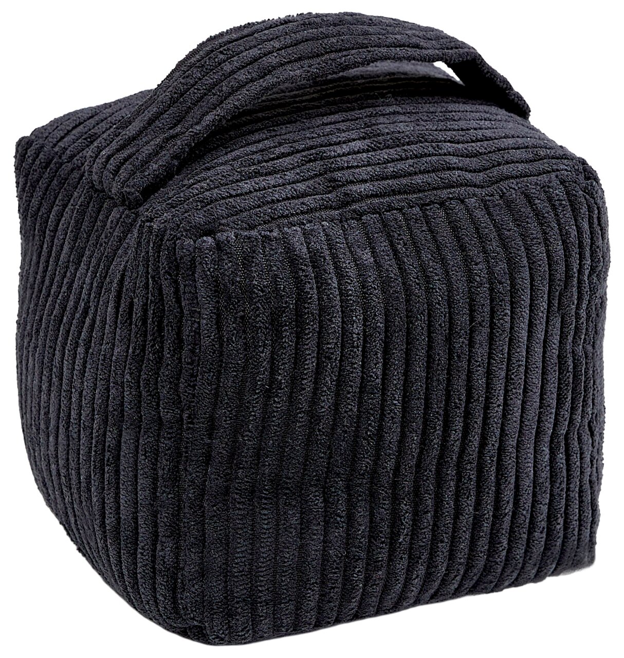 Andiamo Türstopper EMY Schwarzer, gerippter Türstopper in Würfelform mit Tragegriff, seitliche Perspektive