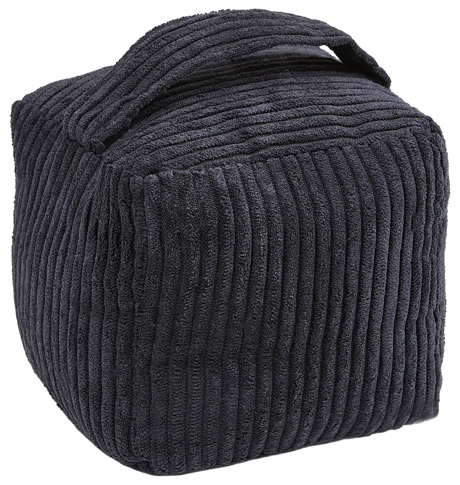 Andiamo Türstopper EMY Schwarzer, gerippter Türstopper in Würfelform mit Tragegriff, seitliche Perspektive