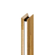 Moderne LED-Stehleuchte aus Holz in Nahaufnahme, seitliche Perspektive