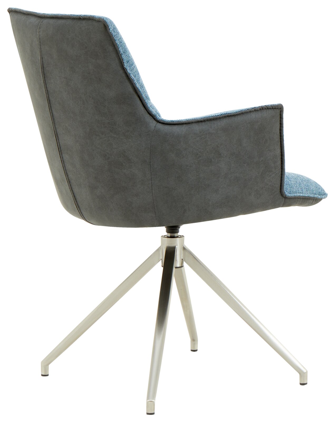 Rückansicht eines modernen Sessels mit grauem Stoffbezug und Metallbeinen, Modell Novel Sessel OSAKA 2.0