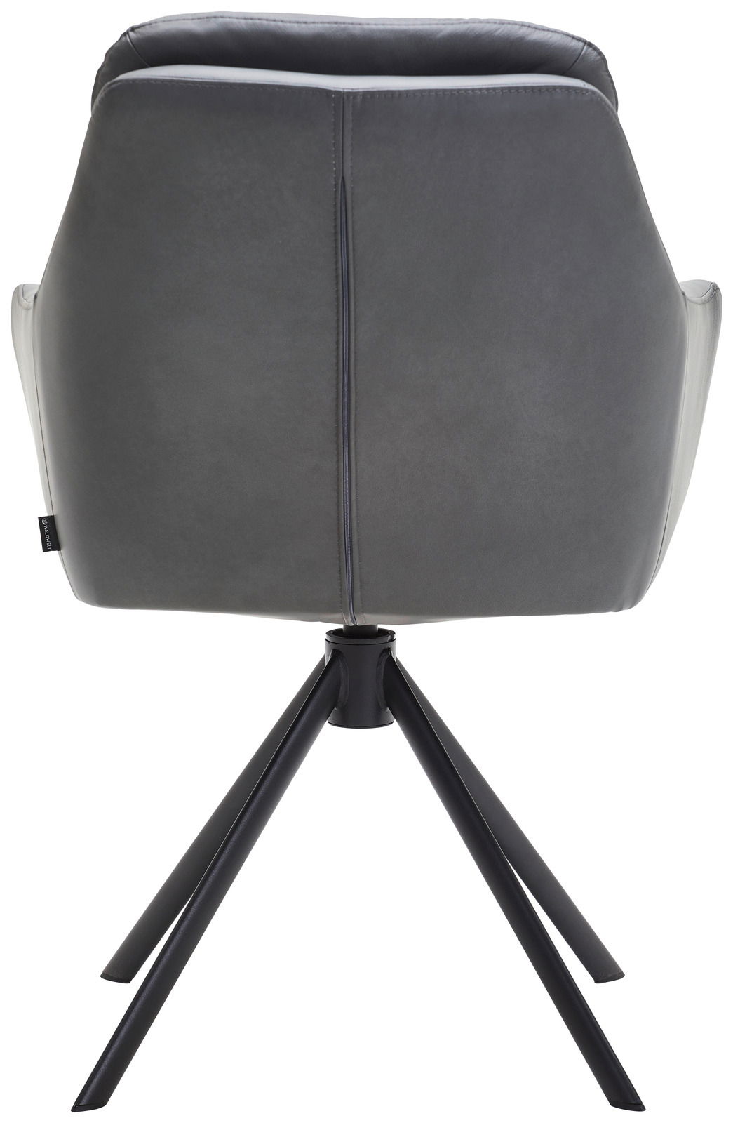 Waldwelt Armlehnstuhl ARUBA Rückansicht eines grauen Armlehnstuhls mit schwarzem Metallgestell