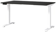 Moderner E-Schreibtisch mit schwarzer Tischplatte und weißen Beinen, seitliche Perspektive