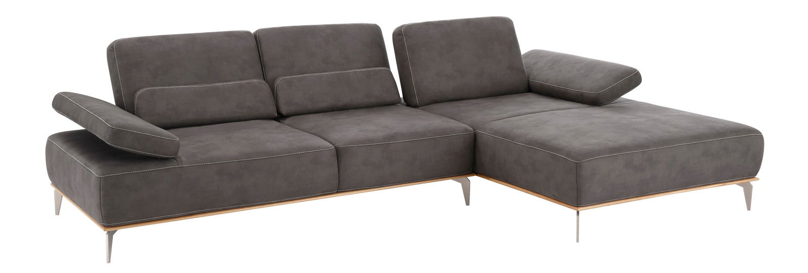 Valnatura Longchairkombination 16580 SPRINT Graue Longchairkombination Valnatura 16580 SPRINT mit modernem Design, Metallfüßen und verstellbaren Armlehnen, Perspektive von vorne rechts.