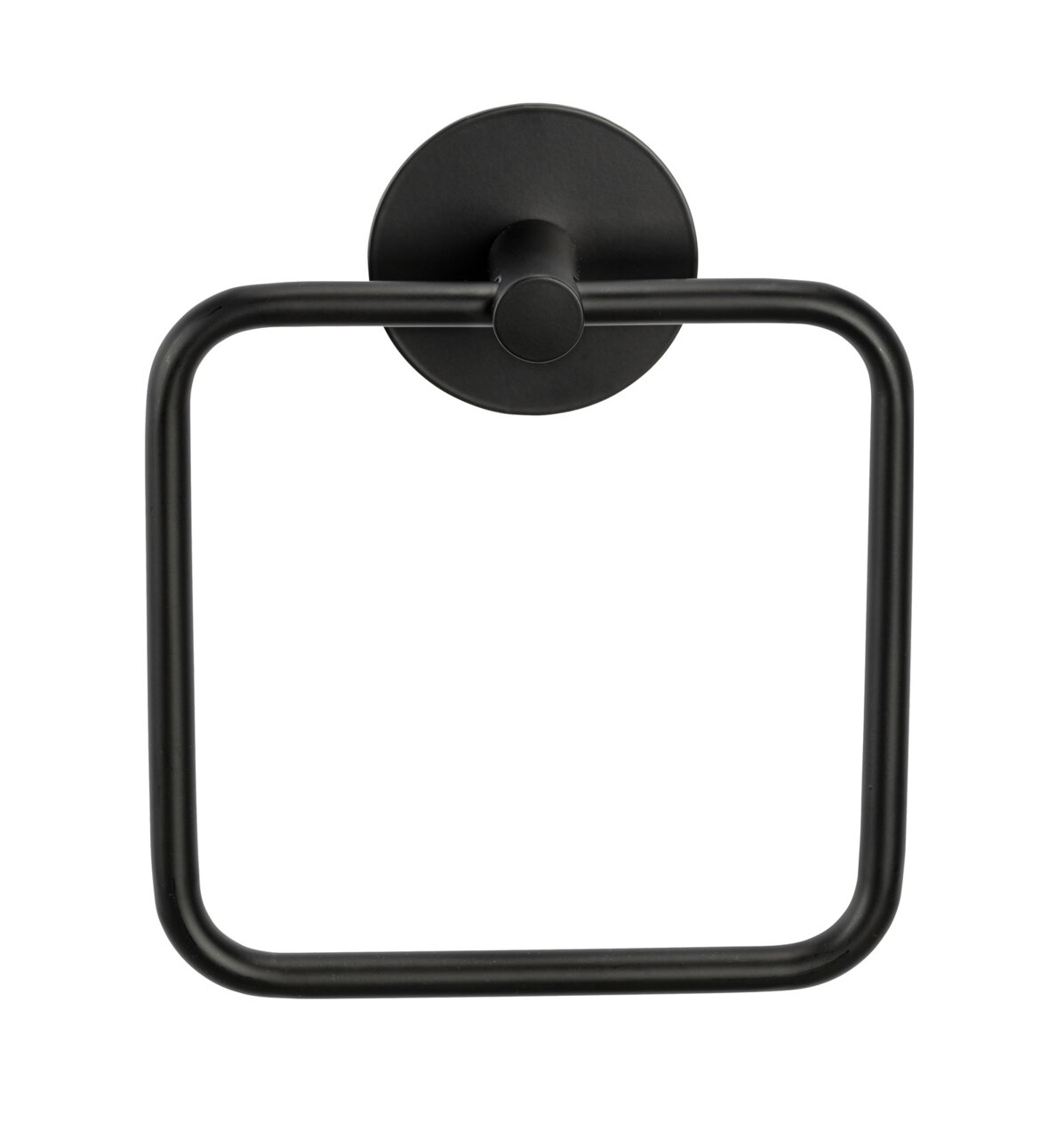 Schwarzer Handtuchring Meleto, quadratische Form, frontal abgebildet.