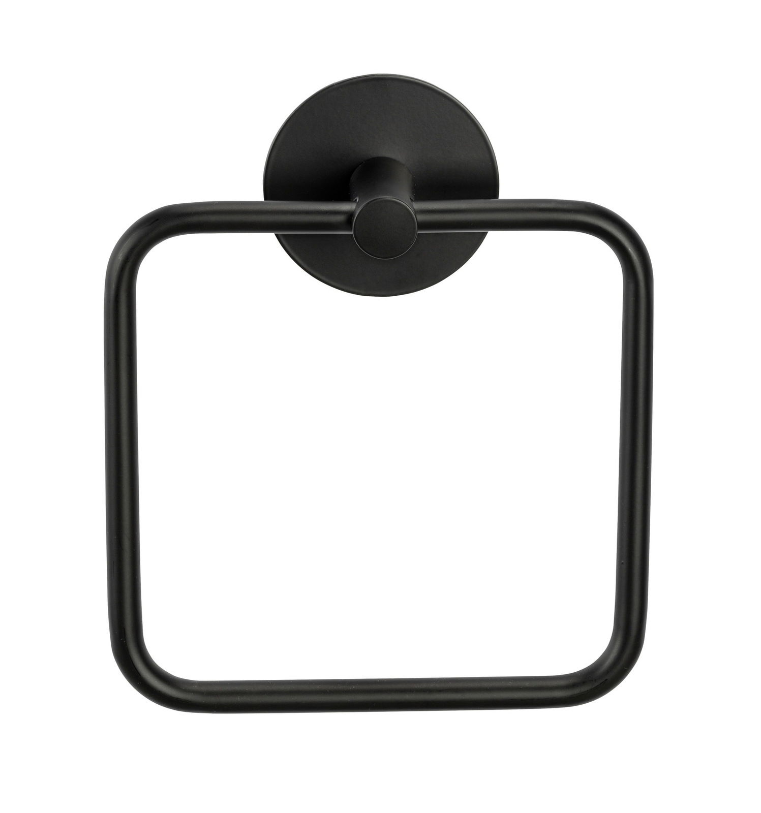 Schwarzer Handtuchring Meleto, quadratische Form, frontal abgebildet.