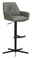 Novel Barhocker MEDUSA Moderner Barhocker mit gepolstertem Sitz und Rückenlehne in grauem Leder, schwarzem Metallgestell und Fußstütze, seitliche Perspektive